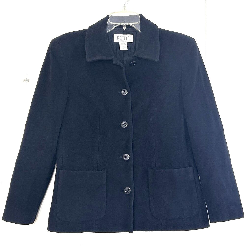Vintage Petite Sophisticate Black Wool Cashmere Blazer Jacket Size 8P Basic